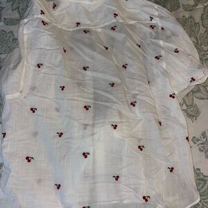 Cherry Embroidered White Blouse